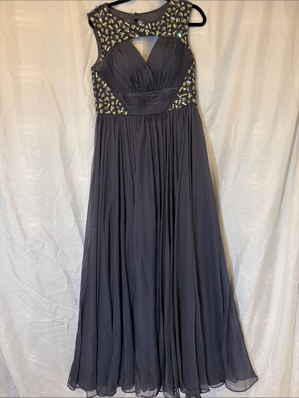Jovani Charcoal Beaded Prom Gown